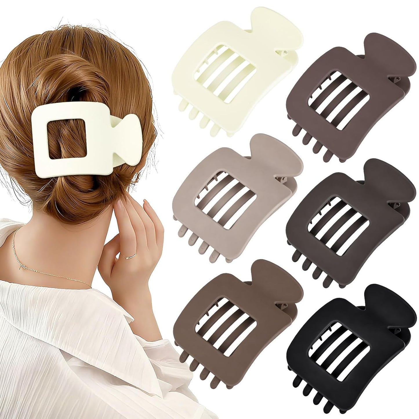 Obeoby 6 PCS Flat Claw Clips for Women, French Flat Hair Clips Large Hair Barrettes Accessories Stocking Stuffers Christmas Gifts (Neutral)