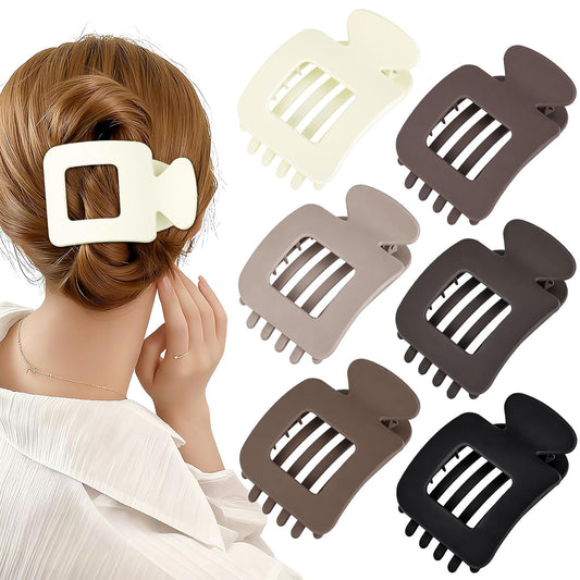 Obeoby 6 PCS Flat Claw Clips for Women, French Flat Hair Clips Large Hair Barrettes Accessories Stocking Stuffers Christmas Gifts (Neutral)
