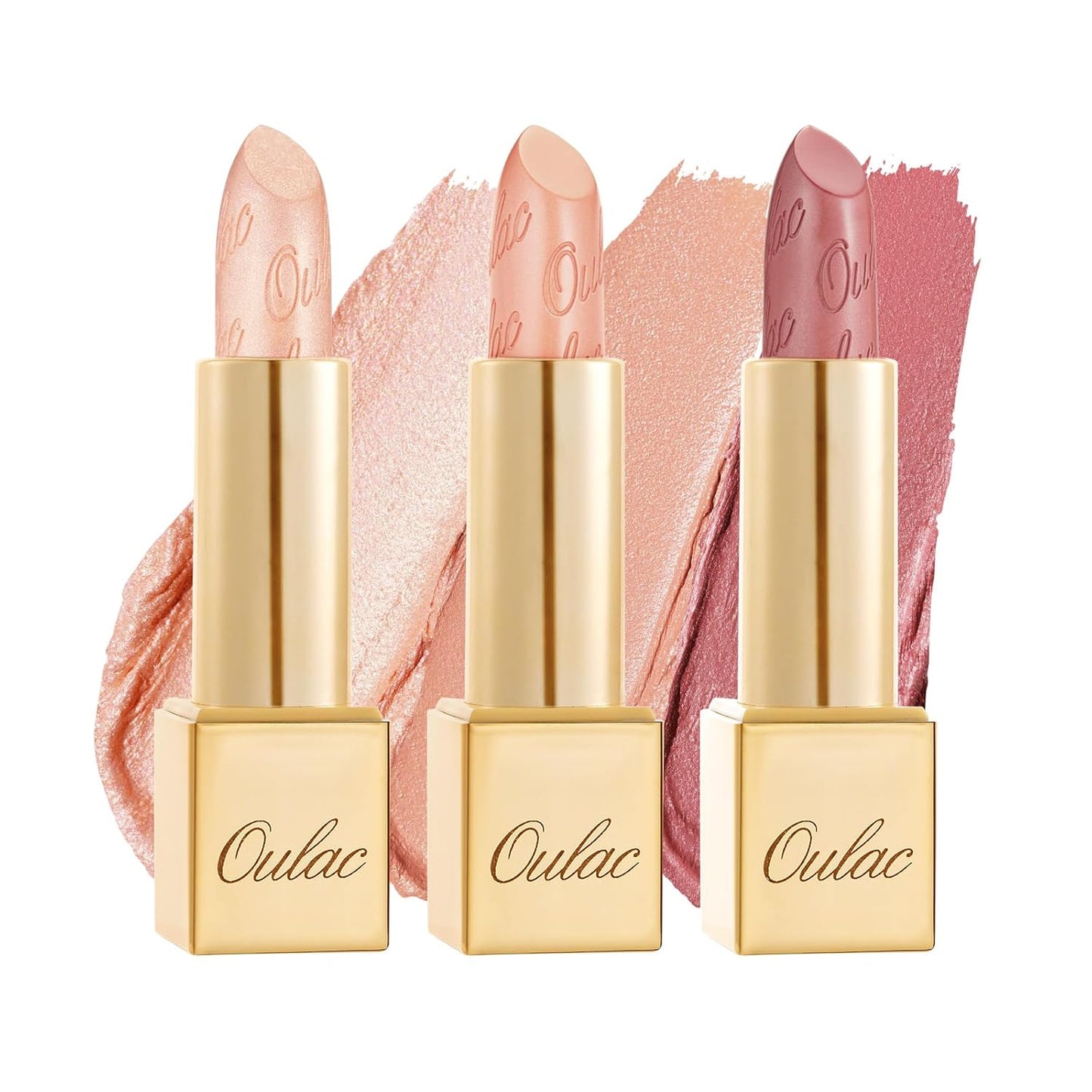 Oulac Metallic Nude Lipstick Set 3PCS High Impact Lipcolor with Moisturizing Formula, Vegan Beauty, Full-Coverage Lip Color, Gift Lipstick for Women, 4.3g X 3PCS, 13+26+GM06