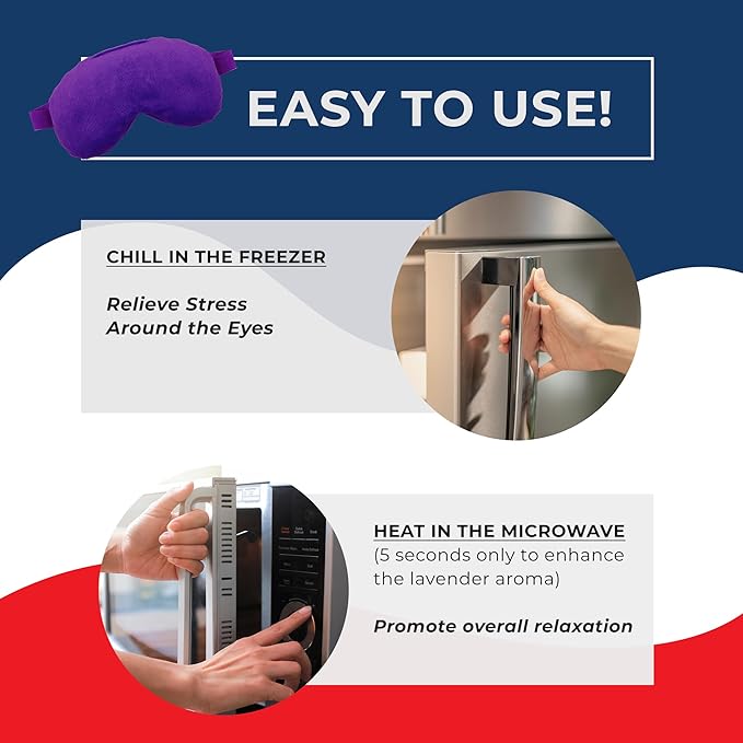 Lavender Lavender Eye Mask Pillow - Weighted Eye Mask for Relaxation, Yoga and Stress Relief - Cold Therapy Lavender Eye Masks for Women, Men - 1 Eye Mask Purple