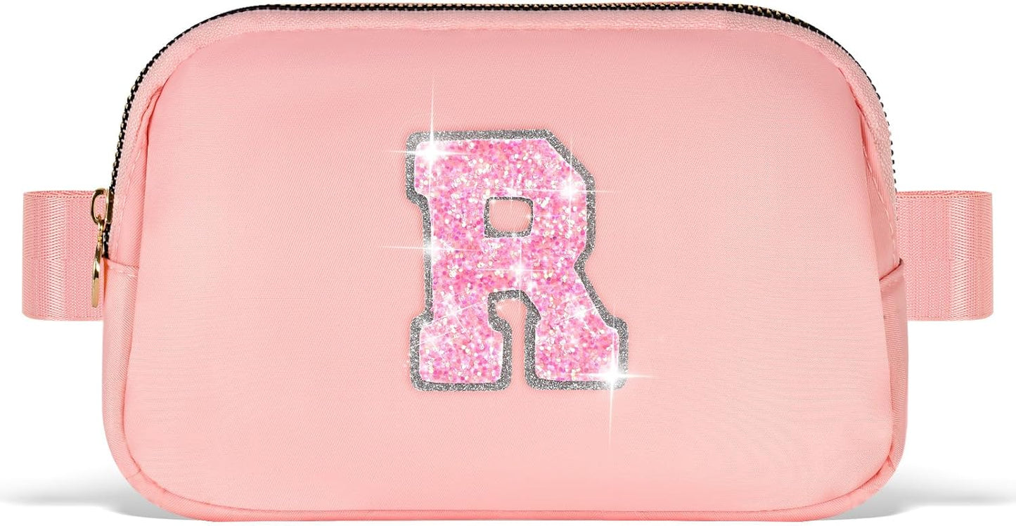 Teacher Appreciation Gifts,Teacher Gifts for Women,End of Year Teacher Gifts,Teacher Thank You Gifts Ideas from Student,Crossbody Bag Belt Bag Cute Trendy Stuff | Peach,Initial R