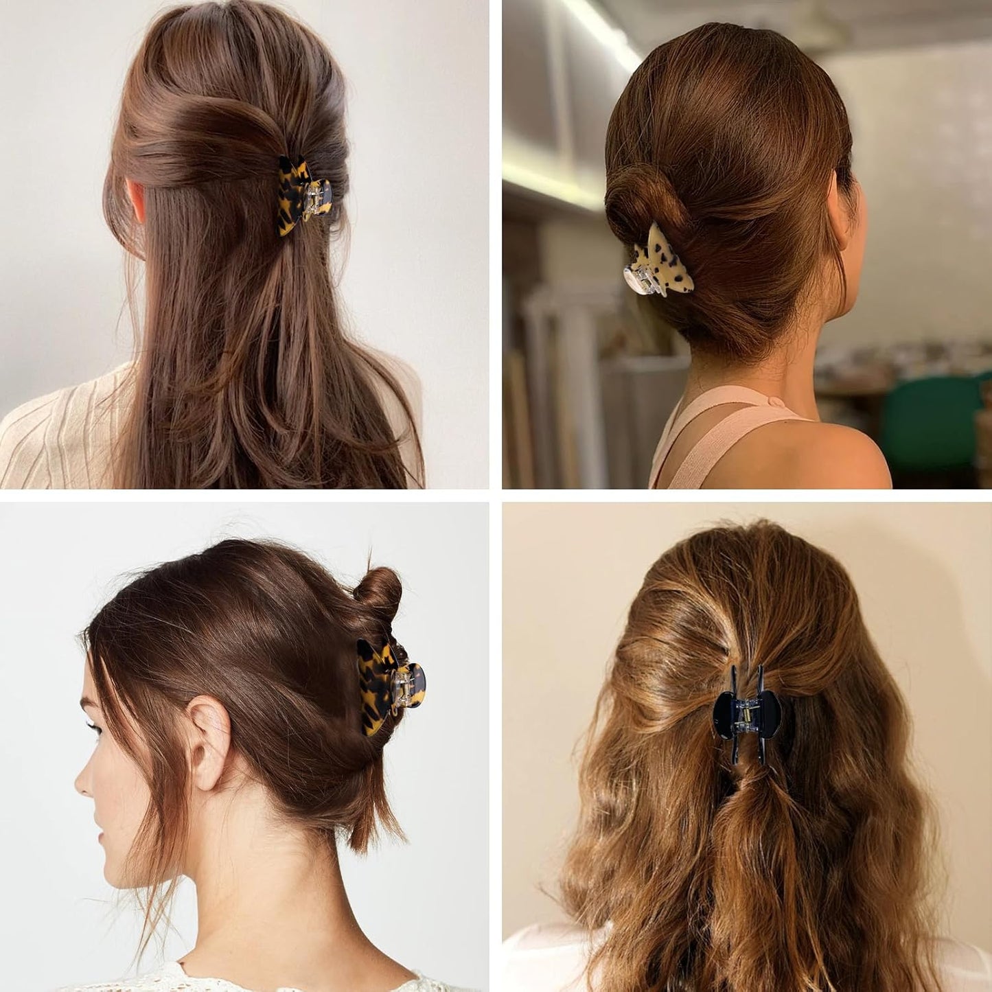 3 Pack Women's Hair Clips Set black - Vintage Tortoise & Leopard Print Non-Slip Claw Clips, Celluloid Jaw Clamps for Medium Hair Hair Accessories Gift for Women