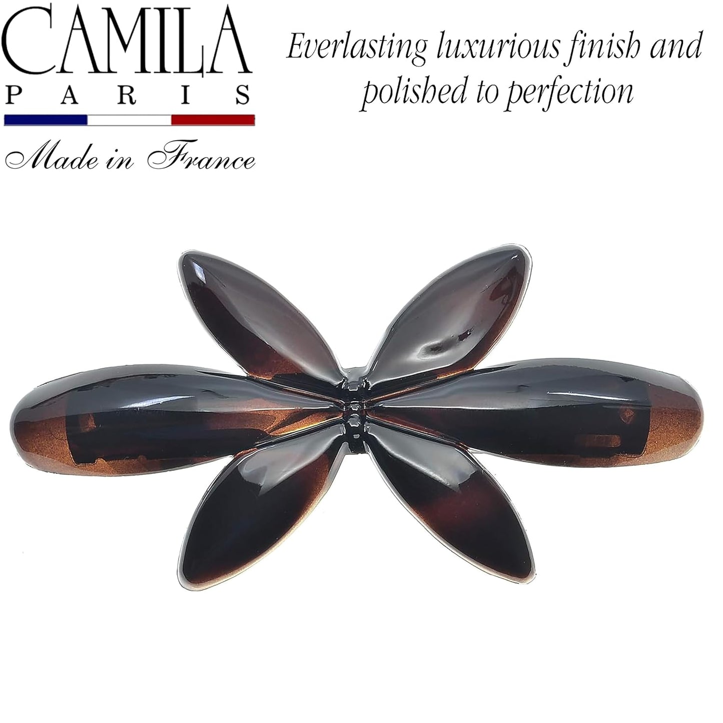 Camila Paris CP2426 French Hair Barrette Clip for Girls Flower, Tortoise Automatic Clasp Strong Hold Grip Hair Clips for Women, No Slip and Durable Styling Girls Hair Accessories, Made in France