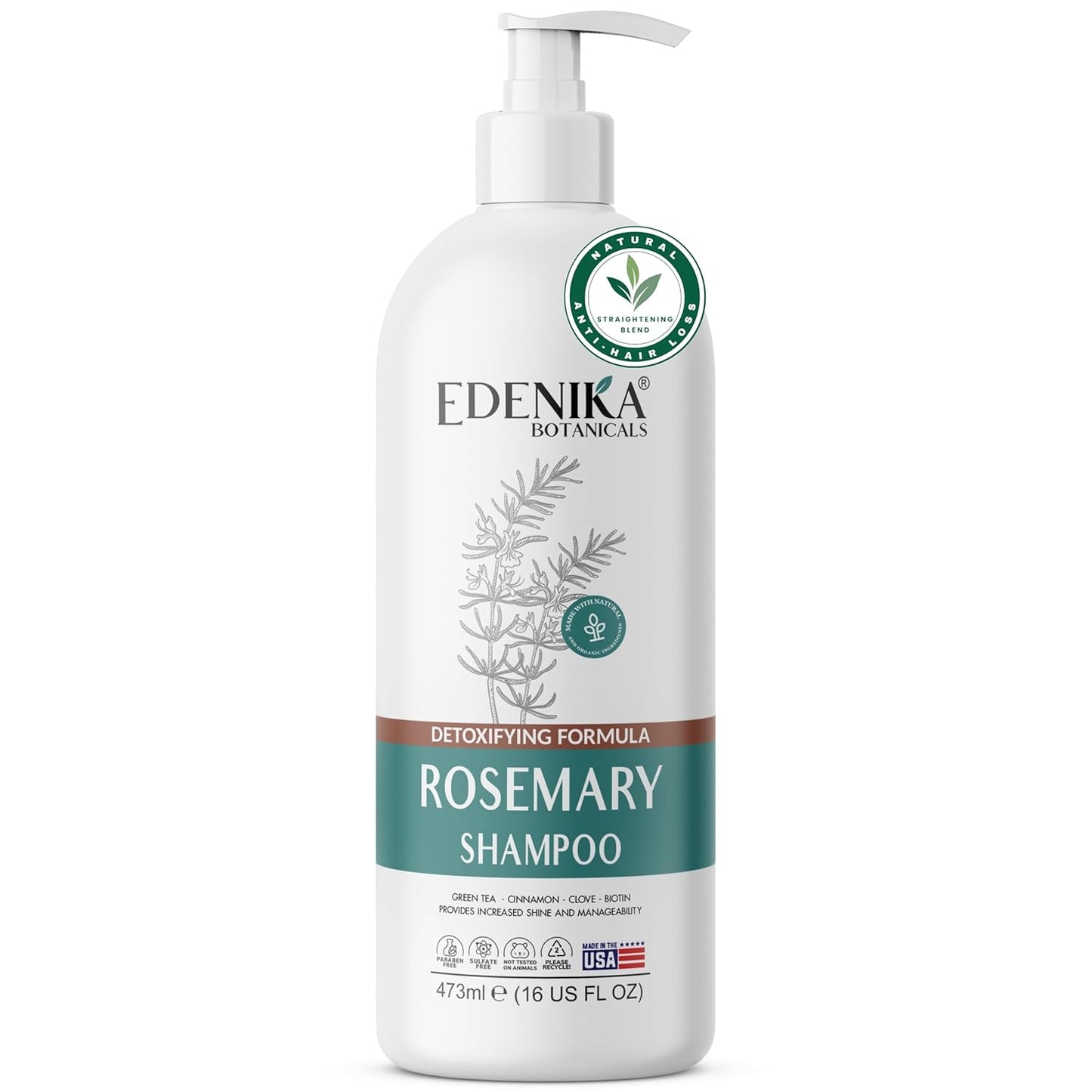 Rosemary Oil Shampoo with Biotin for Thinning Hair & Anti-Hair Loss, Strengthening Botanical Formula, Women & Men, Sulfate-Free, Organic, 16 fl oz