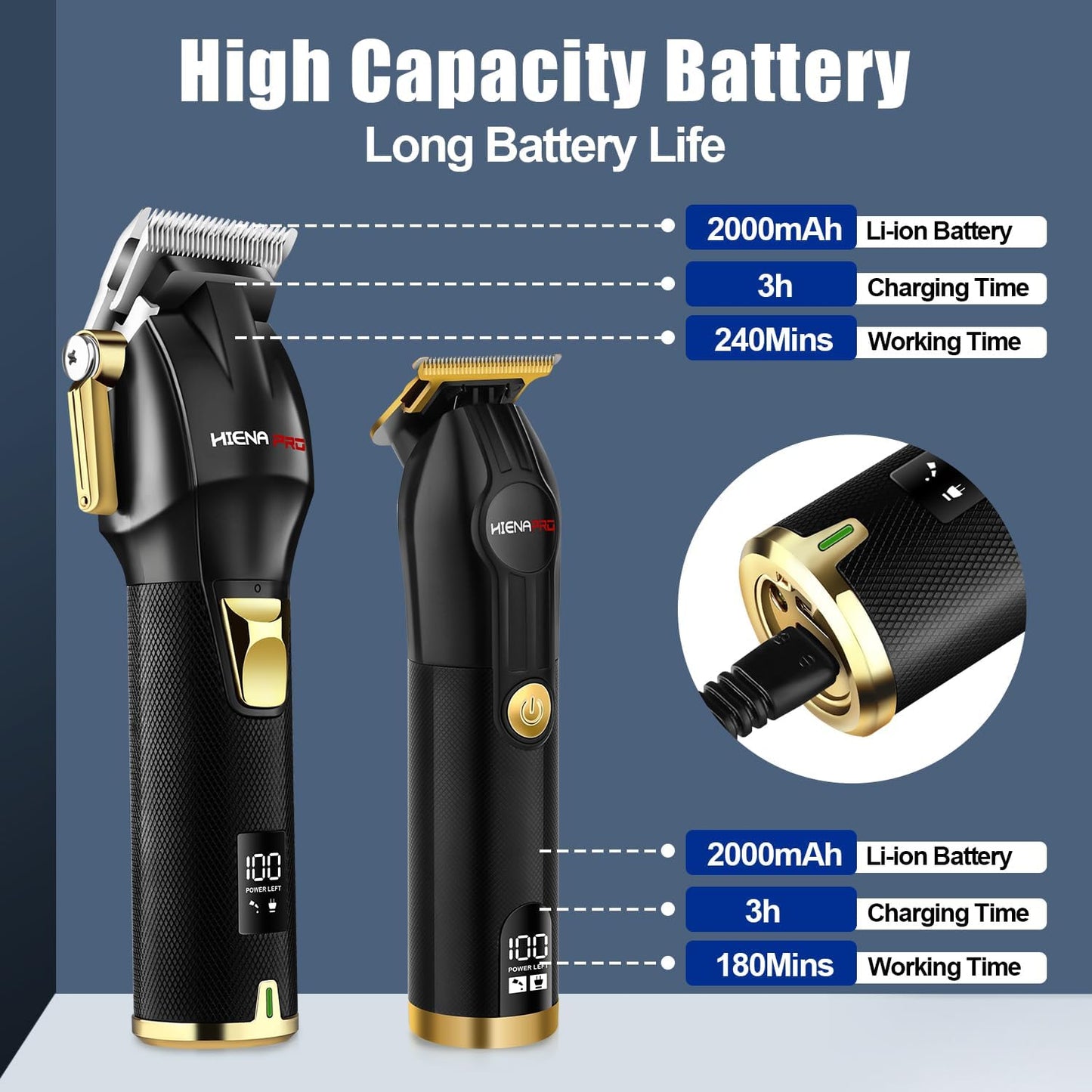 HIENA PRO Hair Clippers for Men, T Liners Trimmer Set, Professional Cordless Rechargeable Barber Cutting Kit With LED Display, Gifts