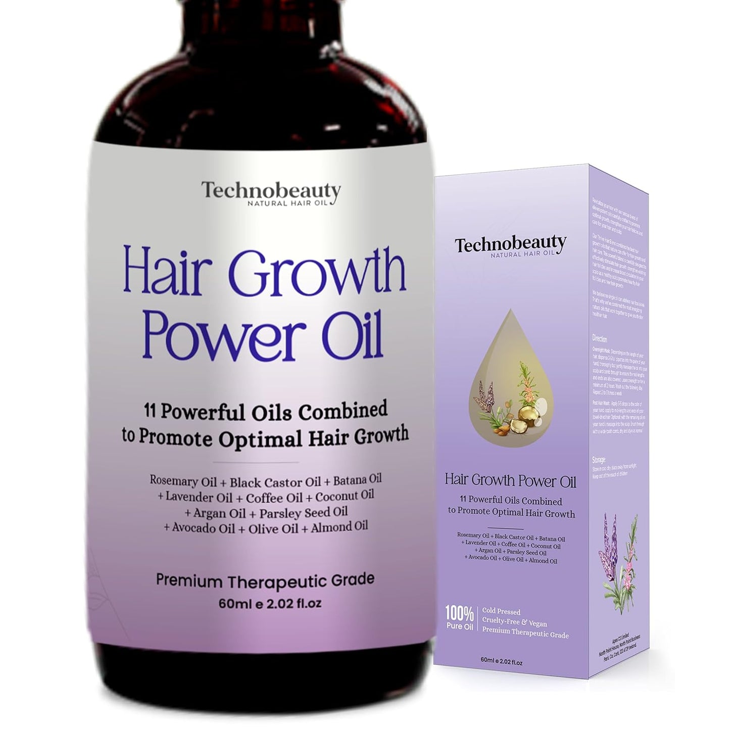 Rosemary Oil With Black Castor, Batana, Lavender, Coffee, Coconut, Argan, Avocado, Olive, Almond & Parsley Seed Oil, 11 Oils Infused for Ultimate Hair Growth (2 Pack (4.04 fl oz) 120 ml)