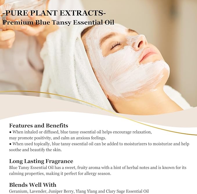 Blue Tansy Essential Oil 118mL/4oz Pure Blue Tansy Oil Premium Essential Oil for Diffuser, Soap Making, Skin Care with Glass Dropper