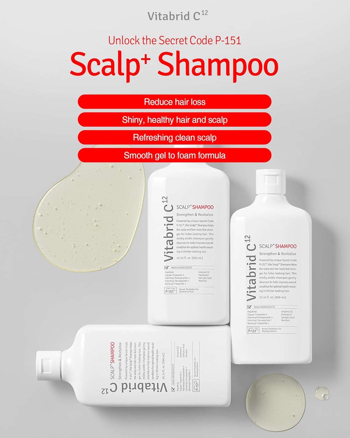 Scalp+ Shampoo for DHT Blocker, Hair Loss Relief - Moisture Anti-Aging Thickening Volumizing Fortifying & Repairing Hair Strength Fuller Hair with Vitamin C, Peptides, Biotin, 10.14 fl.oz.