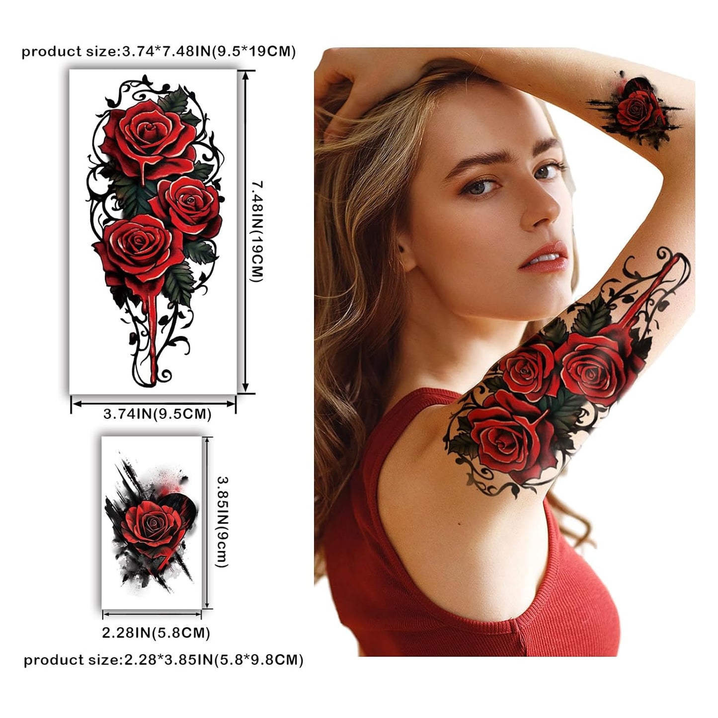 77 Sheets Flower Temporary Tattoo, 17 Sheets Half Arm Skull Rose Sunflower Fake Arm Leg Chest Tattoos for Adults Men Women, 60 Sheets Tiny Tattoos Stickers for Boys Girls Kids Party Favors