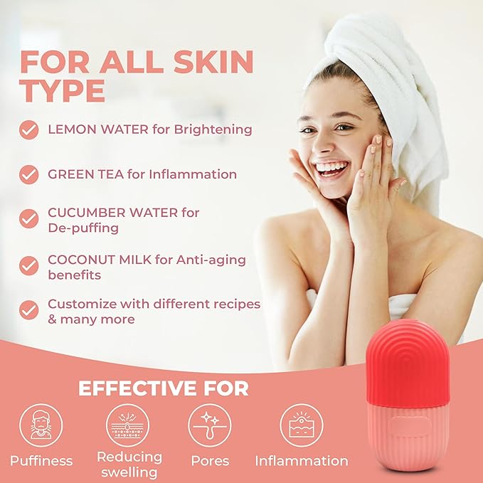 Luxury Cooling Ice Face Roller - Silicone Ice Mold for Face, Eyes, and Neck (Red)