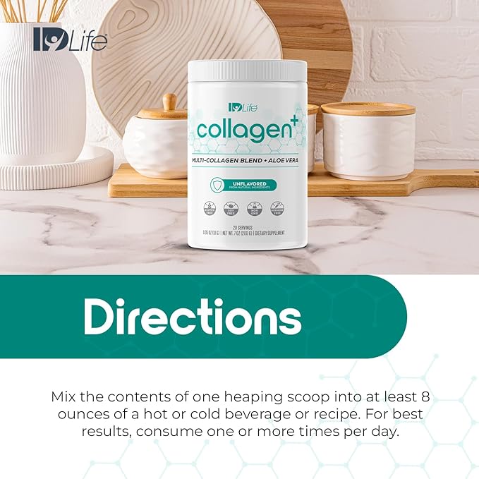IDLife Collagen+ Powder Drink - Multi-Collagen Blend with Fulvic Acid & Aloe Vera - for Healthy Hair, Skin, Nails, Joints & Gut - 20 Servings / 200g