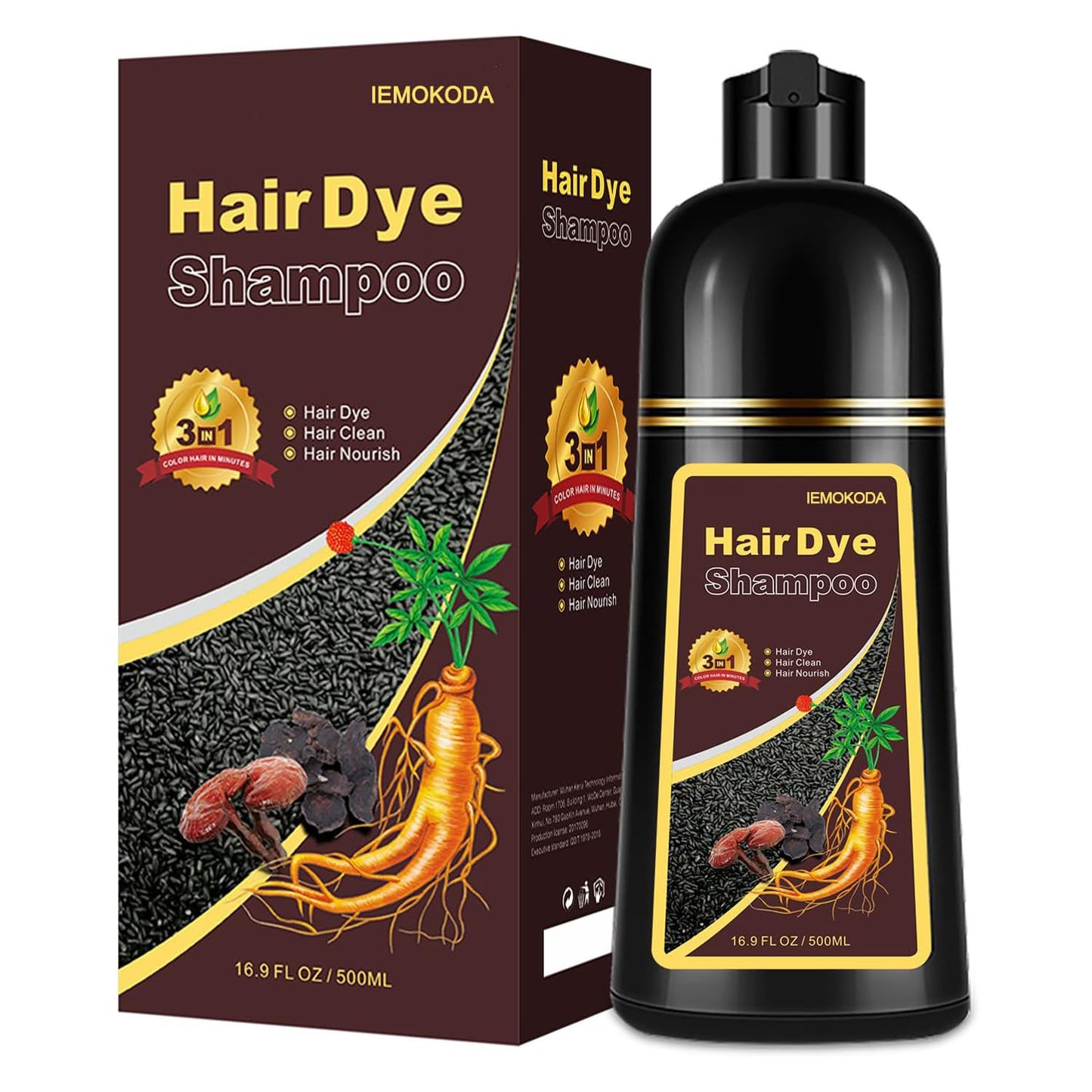 Fvquhvo Black Hair Dye for Gray Hair, Instant Hair Dye with Lasting Shampoo & Black Hair Color Shampoo