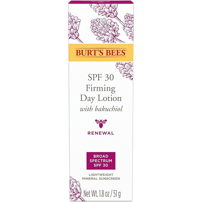 Burt's Bees Renewal SPF 30 Firming Day Face Lotion With Bakuchiol, Sunscreen Face Lotion With Natural Retinol Alternative, 98 Percent Natural Origin Skin Care, 1.8 oz. Tube