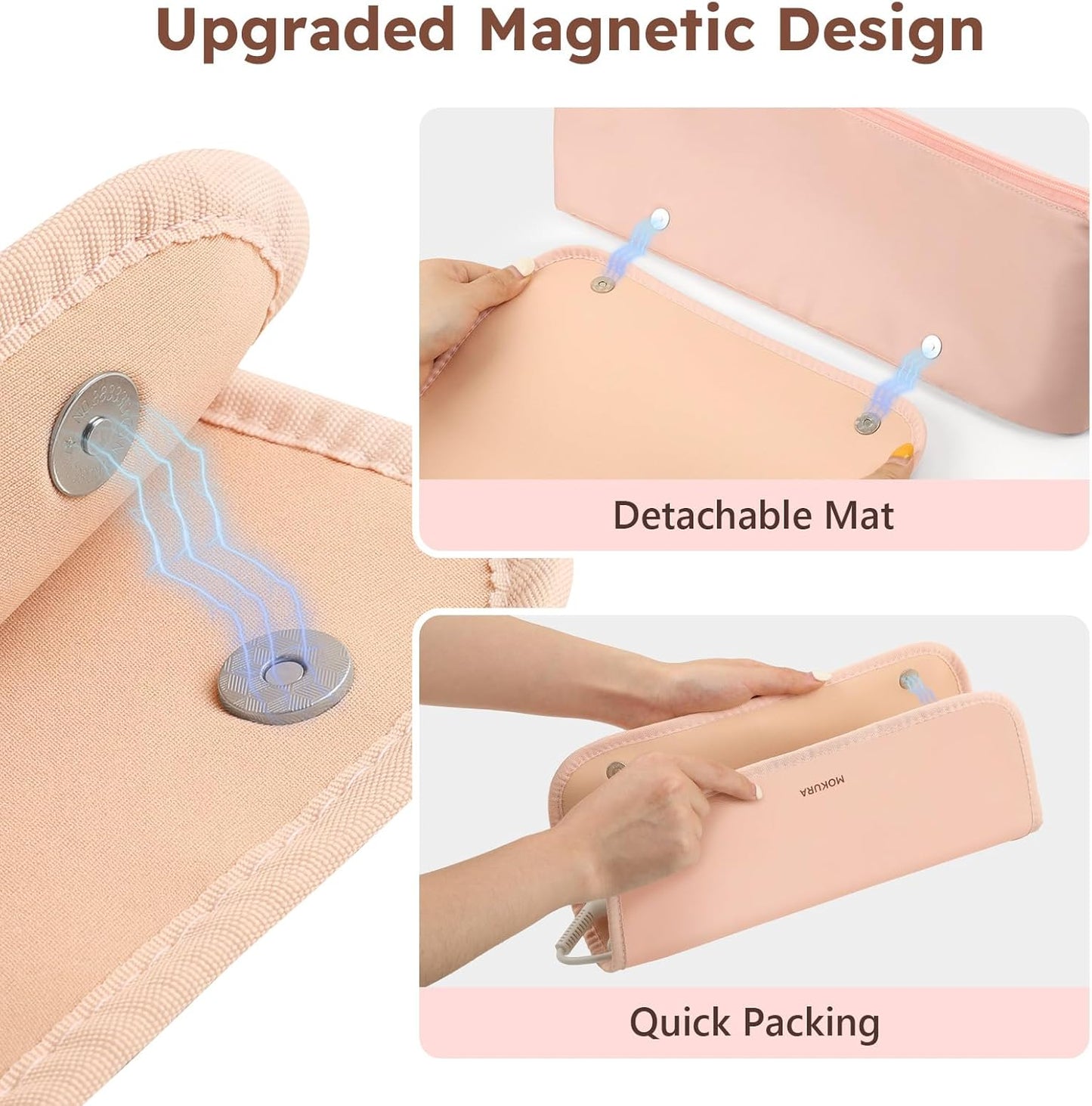 MOKURA Hot Hair Tools Travel Bag with Heat Resistant Mat, Women Hair Accessories Organizer Case, Storage Pouch for Curling Iron Straightener Flat Iron, Stocking Stuffers for Women, Gifts for Mom, Pink