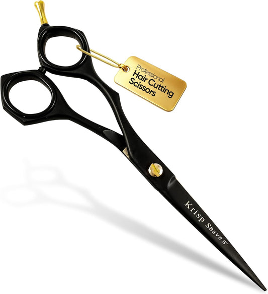 Professional Hair Cutting Scissors - Krisp Shave Stainless Steel Barber Salon Quality Scissor (6 Inch) - Shears for Men's Beard Mustache Women Kids Pets Haircut All Purpose Shear
