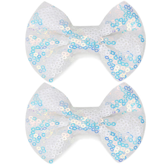 Sparkling 3 Inch Glitter Heart Hair Bows Clips Sequin Bow Alligator Clips Hair Accessories for Girls, Teens, Toddlers (White)
