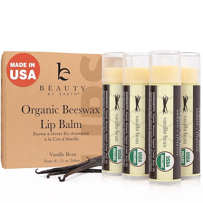 USDA Organic Lip Balm - USA Made with Natural Ingredients, Beeswax Vanilla Chapstick for Dry Lips, Gifts for Women, Birthday Gifts for Her & Him, Hydrating Lip Balm Beauty Gifts, Natural Chapstick