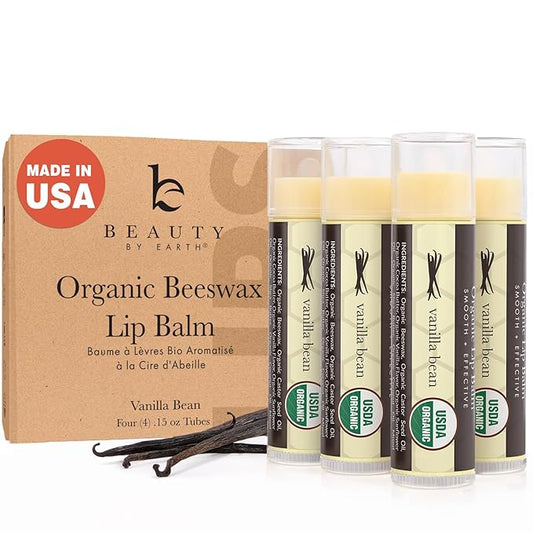 USDA Organic Lip Balm - USA Made with Natural Ingredients, Beeswax Vanilla Chapstick for Dry Lips, Gifts for Women, Birthday Gifts for Her & Him, Hydrating Lip Balm Beauty Gifts, Natural Chapstick