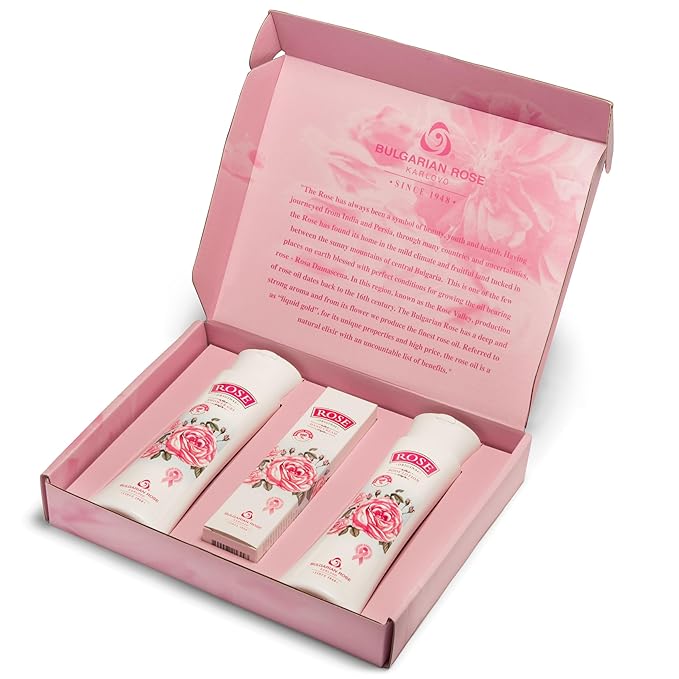Bulgarian Rose Oil Moisturizing Body Care 3 Piece Gift Set - Natural Rose Body Lotion, Natural Rose Body Wash, Natural Rose Hand Cream