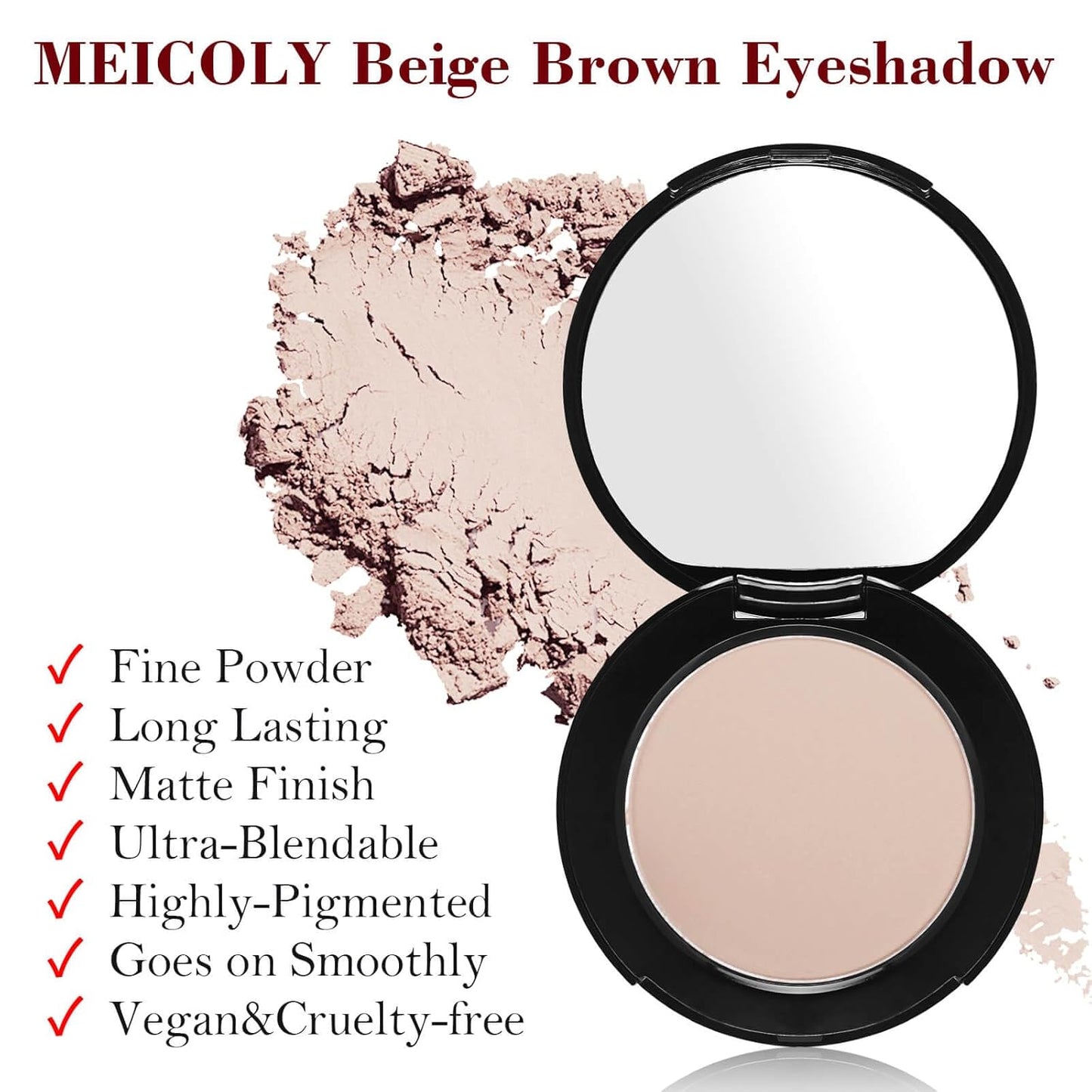 MEICOLY Beige Brown Eyeshadow with Mirror,Matte Eye Shadow Palette,Pressed Powder Single Eyeshadow for Women and Girls,Eye Makeup Eyelid Color,Long Wearing,Waterproof
