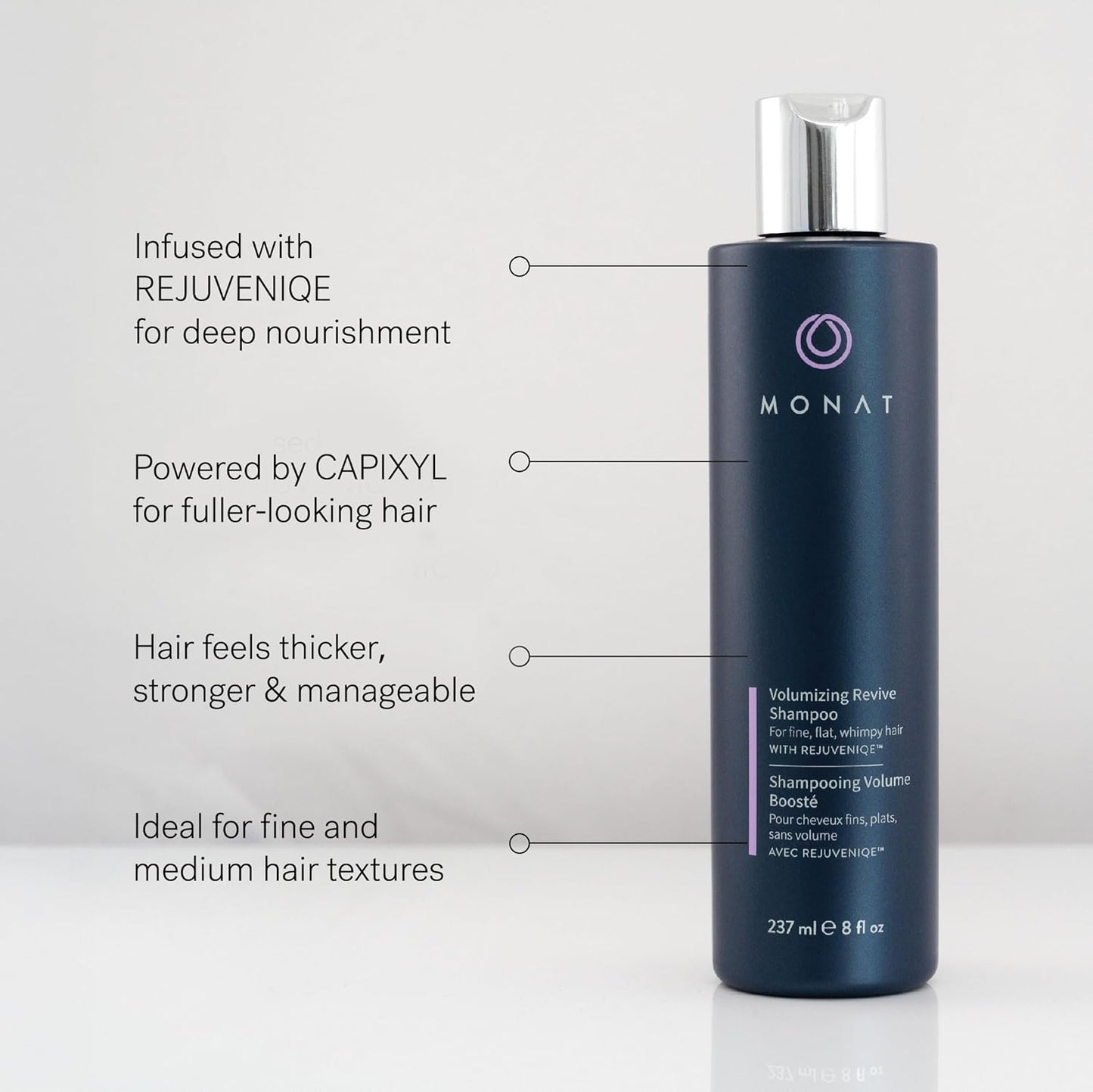 MONAT Volumizing Revive Shampoo Infused w/Rejuveniqe – Weightless Shampoo for Fine, Flat Hair – Amplifies Volume, Adds Softness, Shine – Cleanses and Protects with UV Defense – Net Wt 237ml (8 fl oz)