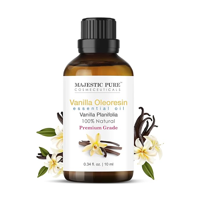 MAJESTIC PURE Vanilla Oleoresin Essential Oil | 100% Natural Oil with in-Build Euro Plastic Dropper | Premium Grade Essential Oils for Hair Care, Home Diffusers, Skin, Aromatherapy | 0.3 Fl Oz