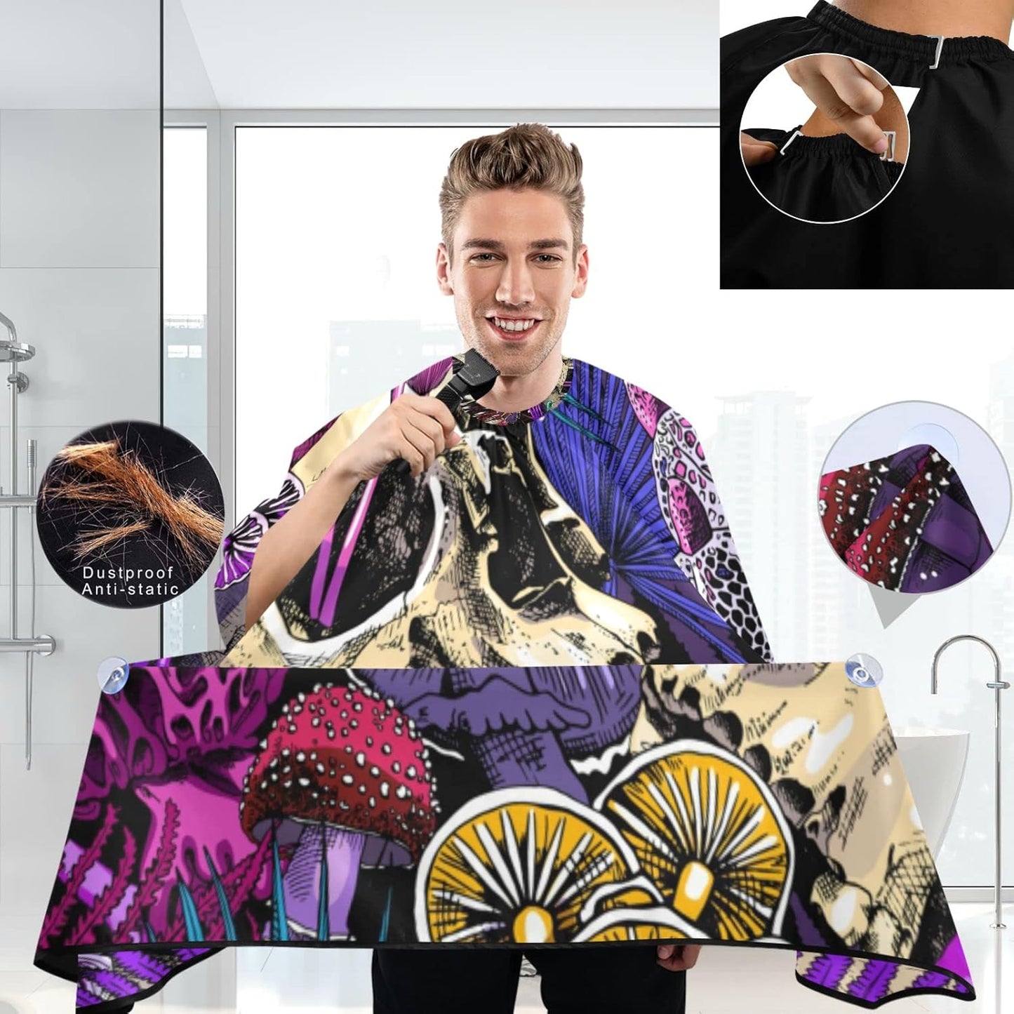 visesunny Skull Doodle Barber Cape Polyester Hair Cutting Salon Cape Apron Anti-Static Haircut Water-Resistant Shaving Cloth Beard Shaving Bib Hairdressing Cape