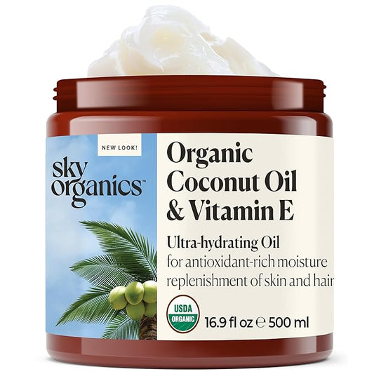 Sky Organics - Organic Coconut Oil & Vitamin E, 16.9 fl oz - Skin & Hair Ultra-Hydrating Oil - Fatty Acids & Antioxidants - Natural, Vegan & Cruelty Free - Skin Care & Hair Care w Ebook