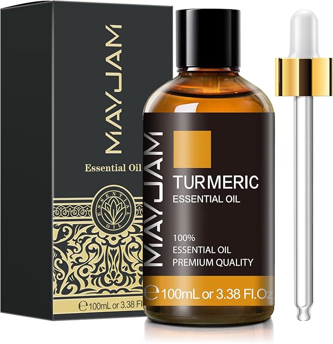 Turmeric Essential Oil, MAYJAM Pure Essential Oils for Diffusers, 3.38FL.OZ/100ML Large Volume Turmeric Oil with Premium Glass Dropper