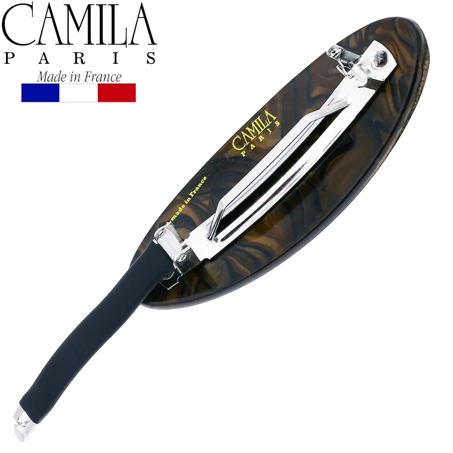 Camila Paris CP3884 French Hair Barrette Clip Handmade Oval Brown, Strong Hold Grip Hair Clips for Women, No Slip Rubberized Metal Closure, Durable Styling Girls Hair Accessories, Made in France