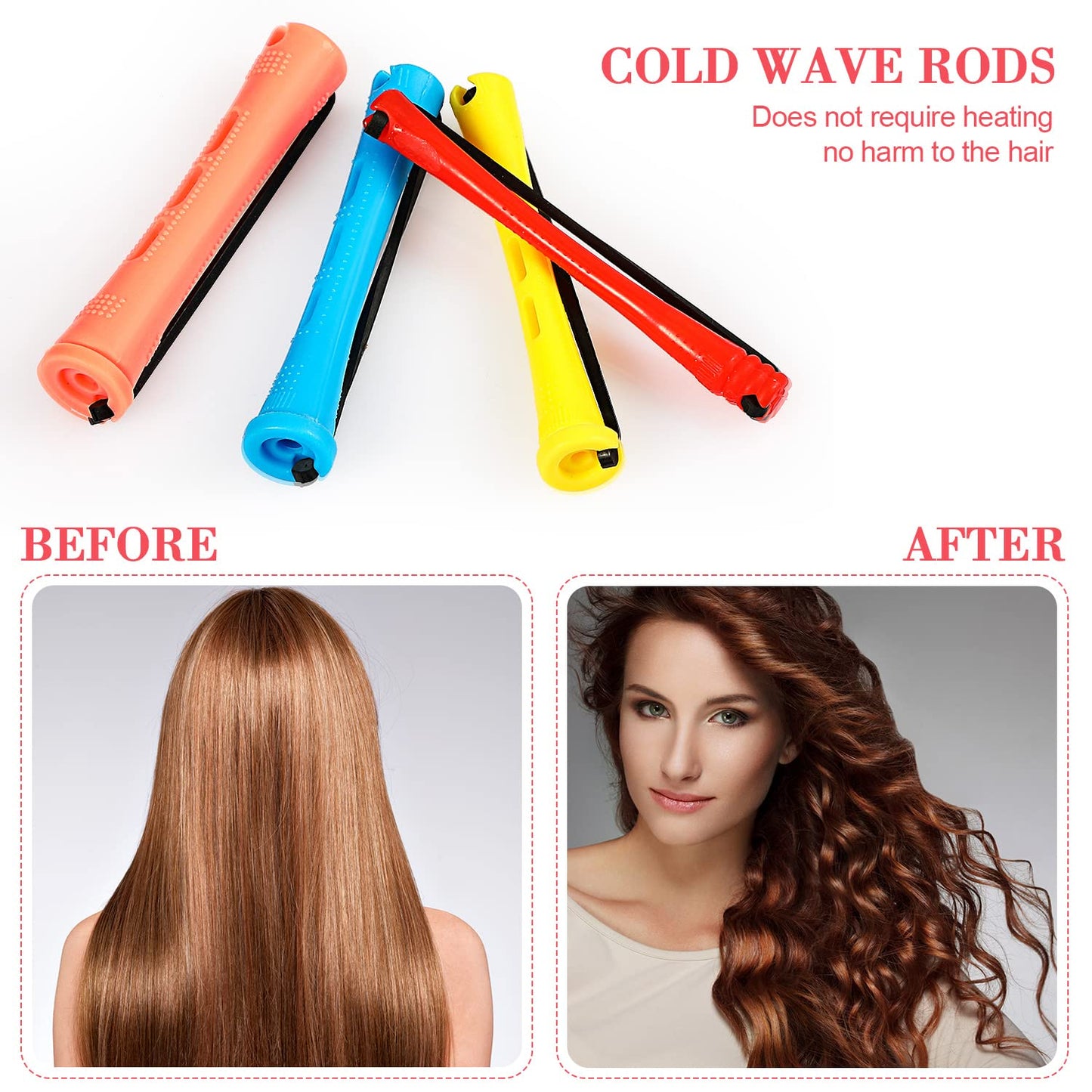 48 Pieces Hair Perm Rods Short Cold Wave Rods Plastic Perming Irons Hair Curling Rollers Curlers with Steel Pintail Comb Rat Tail Comb for Hairdressing Styling Supplies(Assorted Sizes,Multicolored)