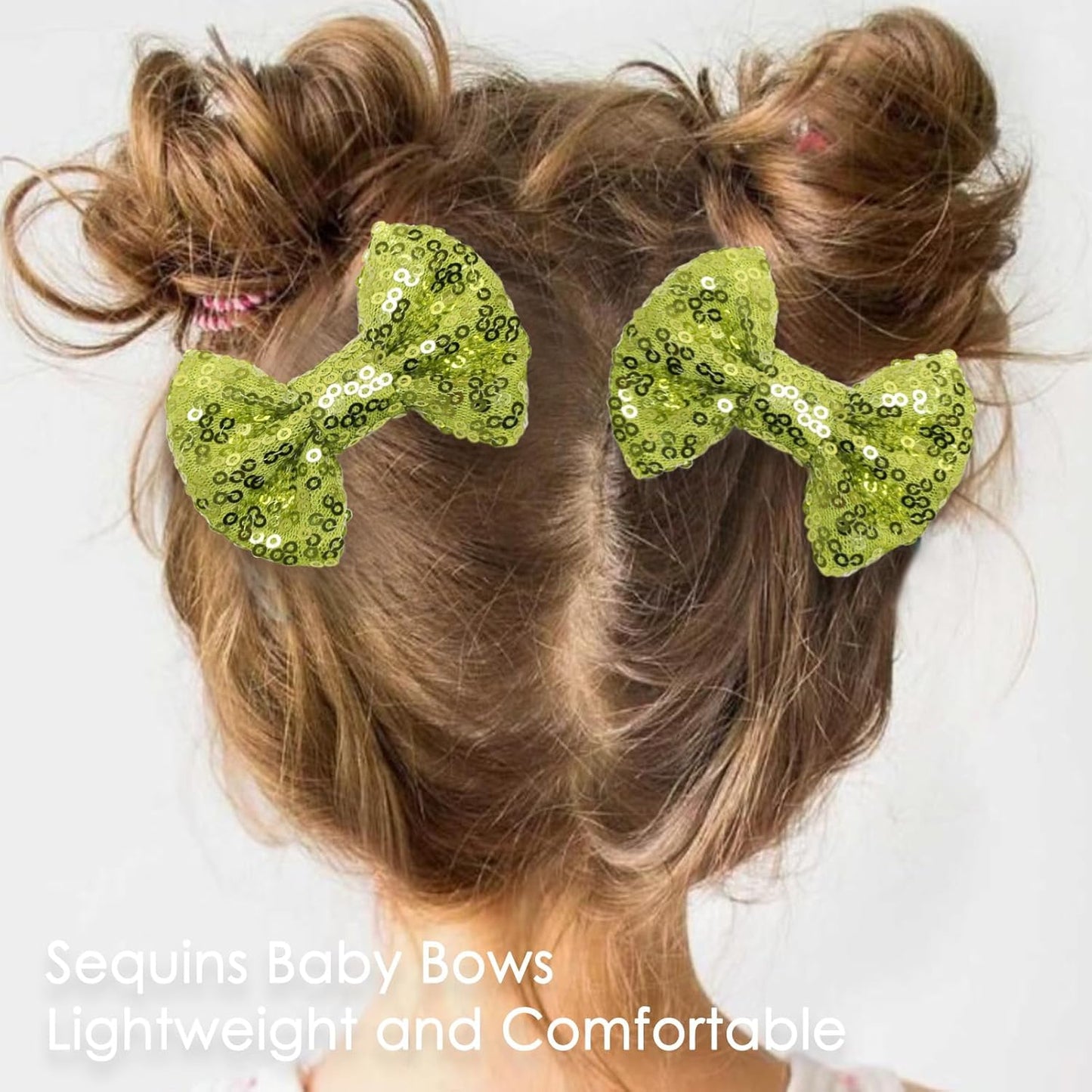 KISZU 3 Inch Glitter Hair Bows Clips, Sparkling Sequin Little Bow HairPins for Baby Girls Children Teens and Women (Apple Green)