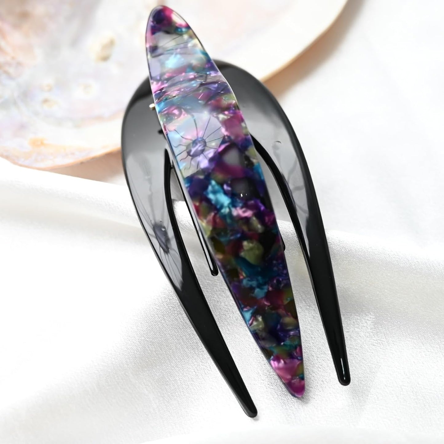 Handmade Celluloid French Design Tortoise Shell Barrettes Side-slide Opening Duck Luxury Fashion Accessories Hair Clip Claw for Women (floral purple)