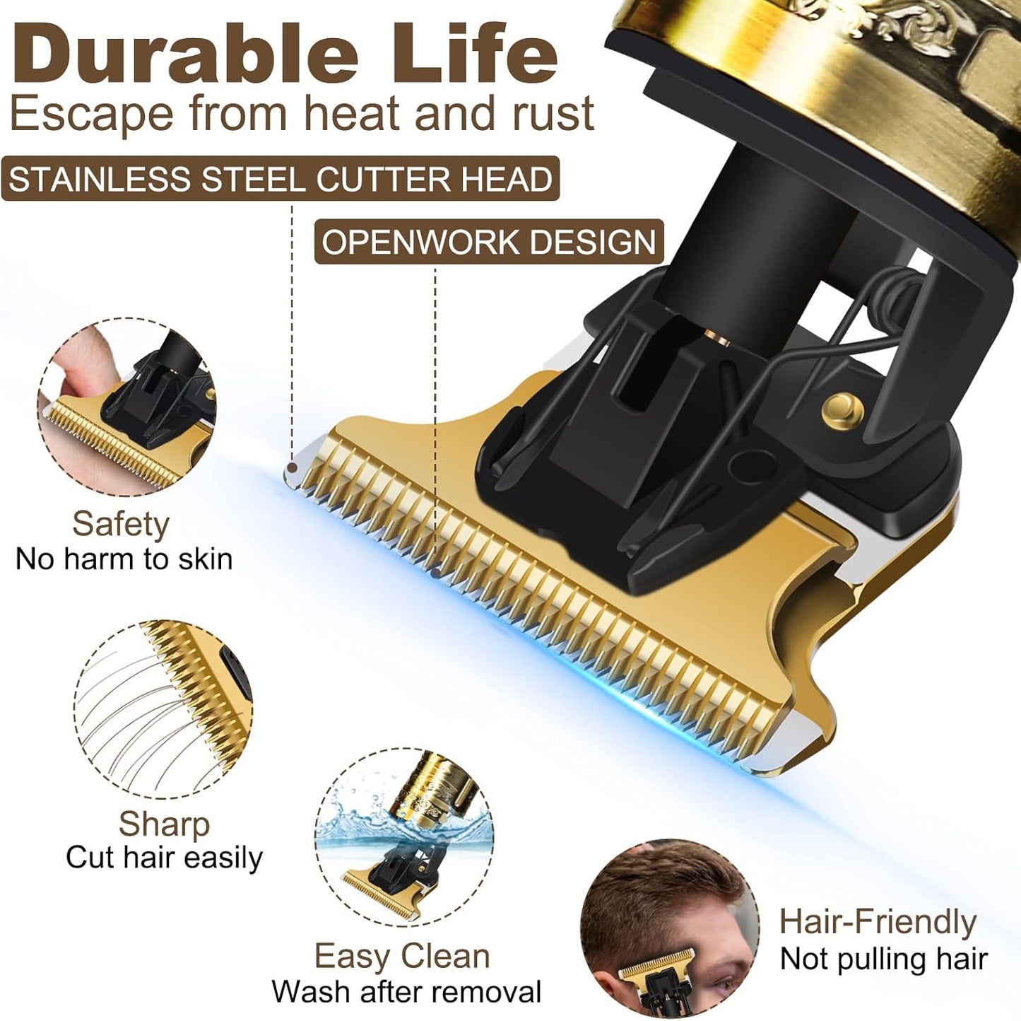 YOGINGO Professional Hair Trimmer for Men, Cordless Rechargeable Beard Trimmer Hair Clippers for Men, Metal Body Cutting Grooming Kit, Beard Shaver Barbershop, Bronze