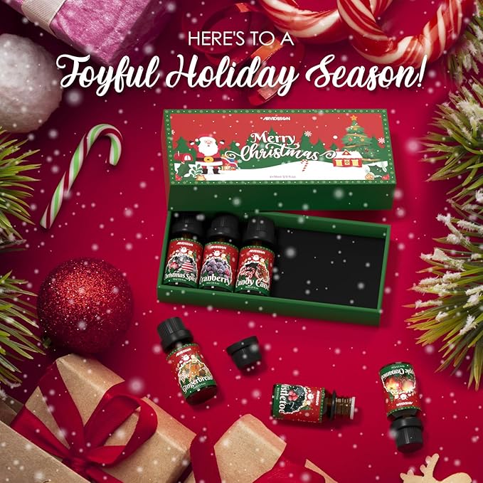 Christmas Fragrance Oil Set, ARVIDSSON Holiday Essential Oils for Diffuser, Mistletoe, Gingerbread, Apple Cinnamon, Candy Cane, Cranberry, Christmas Spirit, Merry Christmas Scented Oil Gift Set
