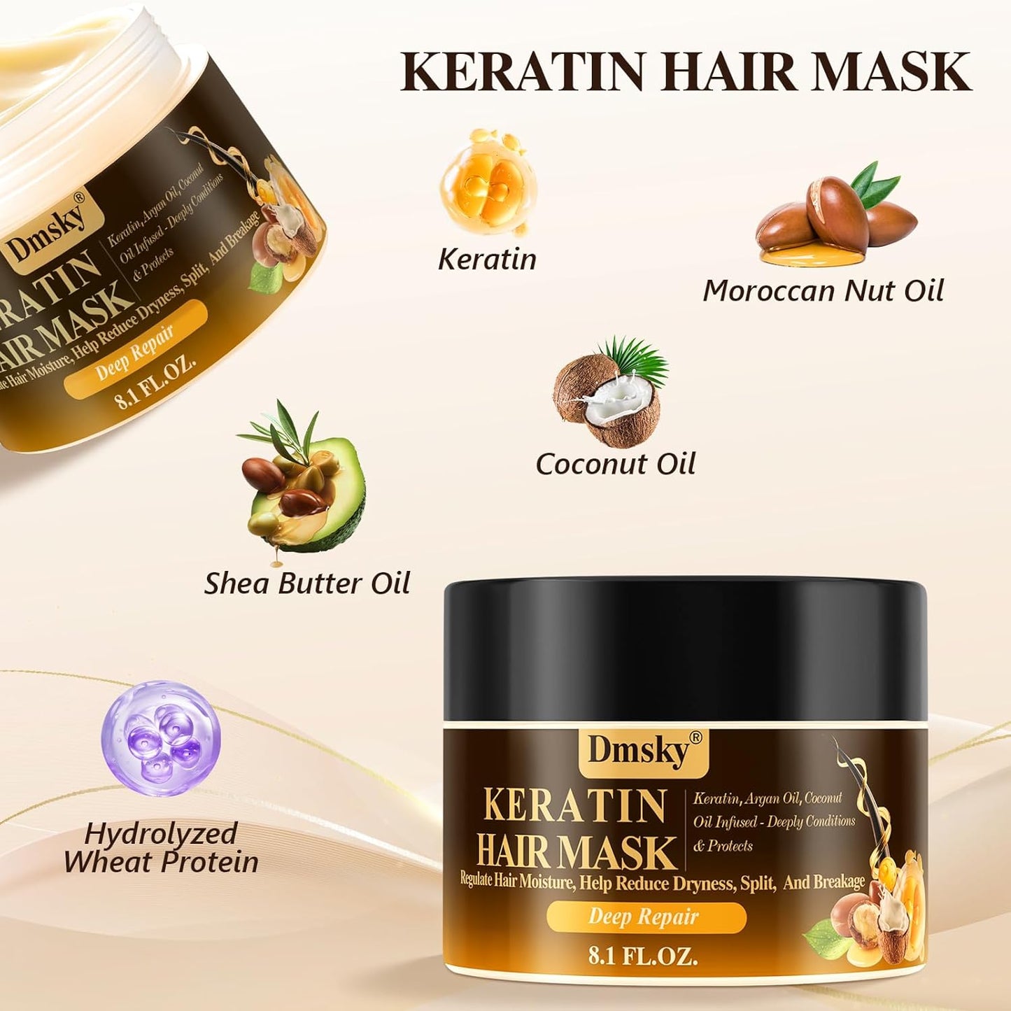 Dmsky 2 Pack Hair Mask for Damaged Hair - 16.2 Fl OZ Collagen Hair Mask & Keratin Hair Treatment-Hydrating,Repairing,Nourishes Deep Conditioning Hair Masks for All Hair Types