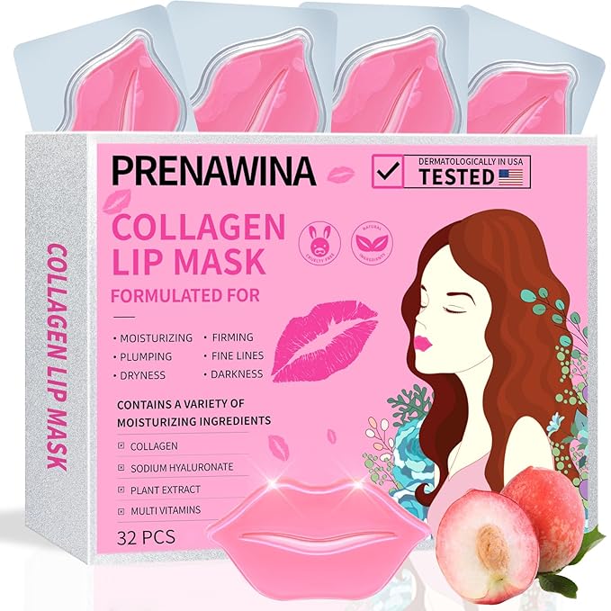 Lip mask, Collagen Moisturizing Lip Masks for Dry Lips, 32 PCS Hydrating Lip Plumping Mask for Chapped, Fine Lines, Lip Hydration Treatment, Lip Mask Sheet, Lip Gel Patches Pads, Lip Masks Skincare