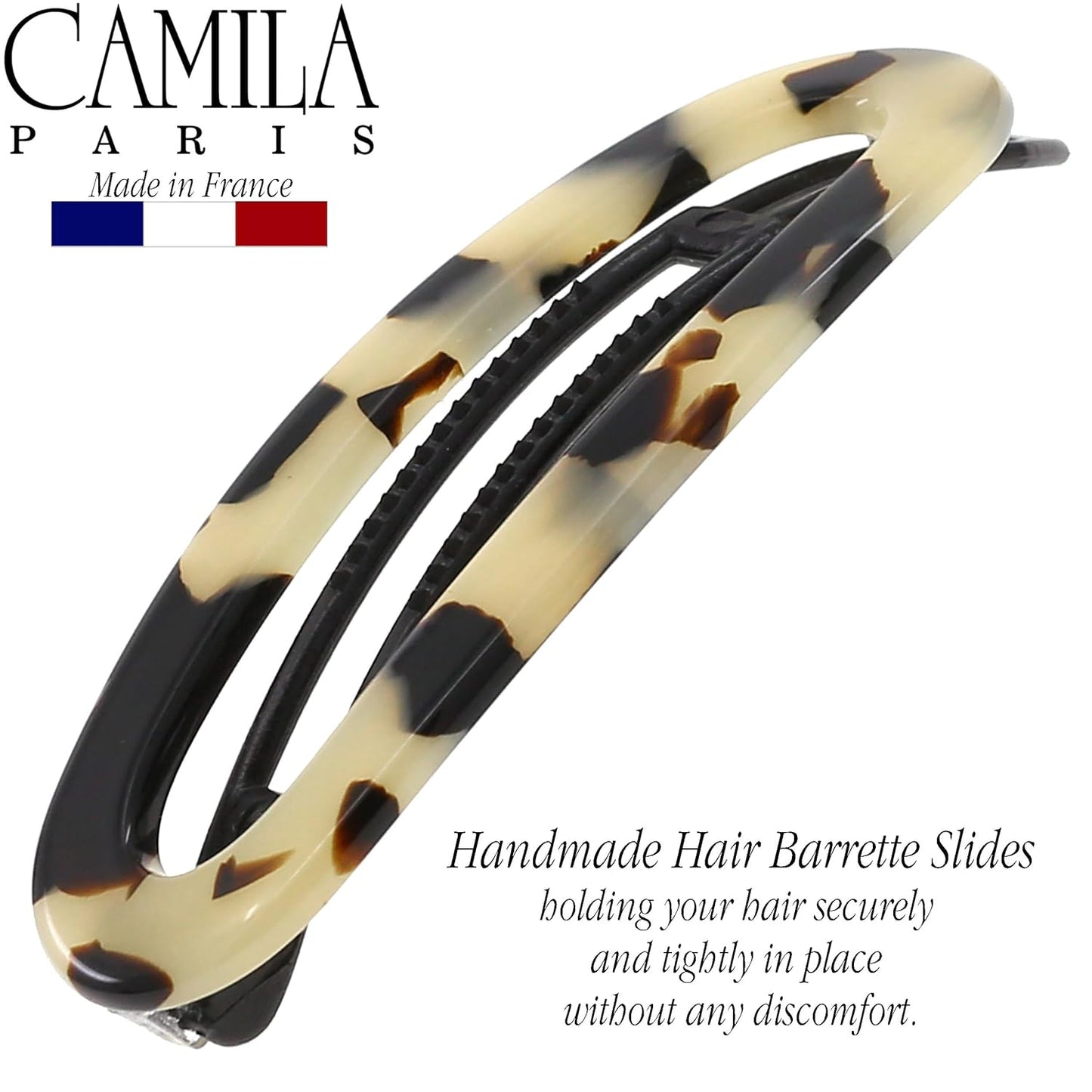 Camila Paris CP3364 French Hair Barrette Clip for Women, Handmade, White Tokyo, Slide-in Metal-Free Closure, Strong Hold Grip Hair Clips for Girls, No Slip Durable Hair Accessories, Made in France
