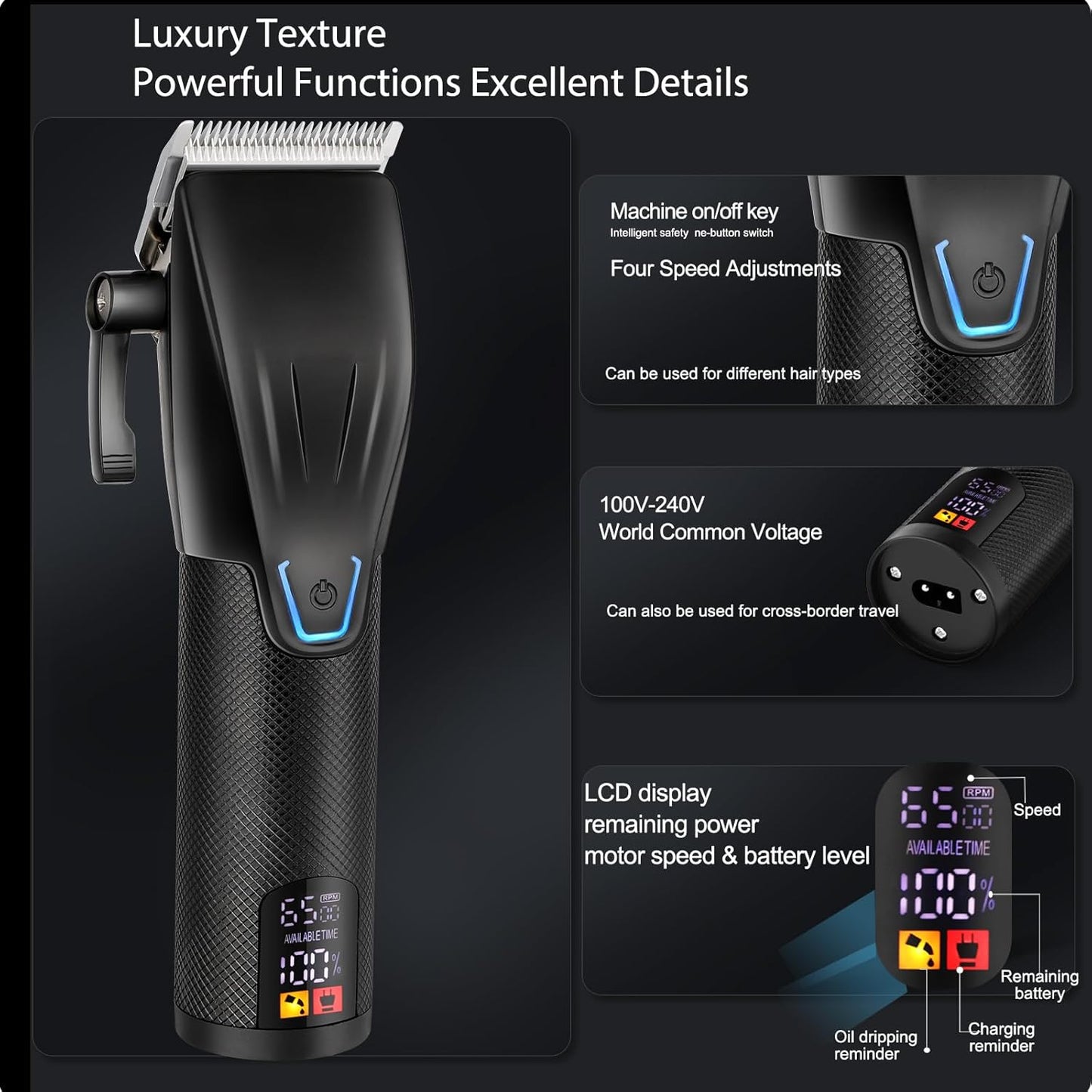 Professional Hair Clippers for Men - Cordless Beard Trimmer Electric Razor Foil Shavers, Barber Clippers Hair Trimmer Rechargeable Hair Grooming Kit, LCD Display, Gifts for Men (Black)
