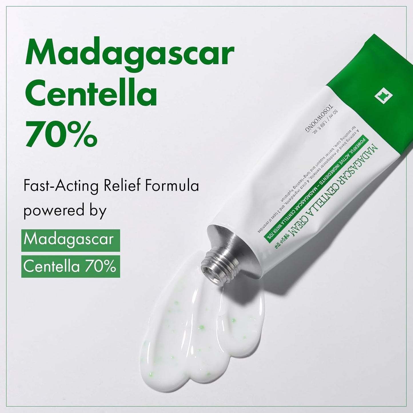 TOSOWOONG Madagascar Centella Cream, 706,580ppm Madagascar Centella Asiatica, Moisturizer, Rapid Soothing, Deep Hydration with Cica Complex, Skin Barrier Repair, Irritation Relief, 50ml / 1.69 fl. oz.
