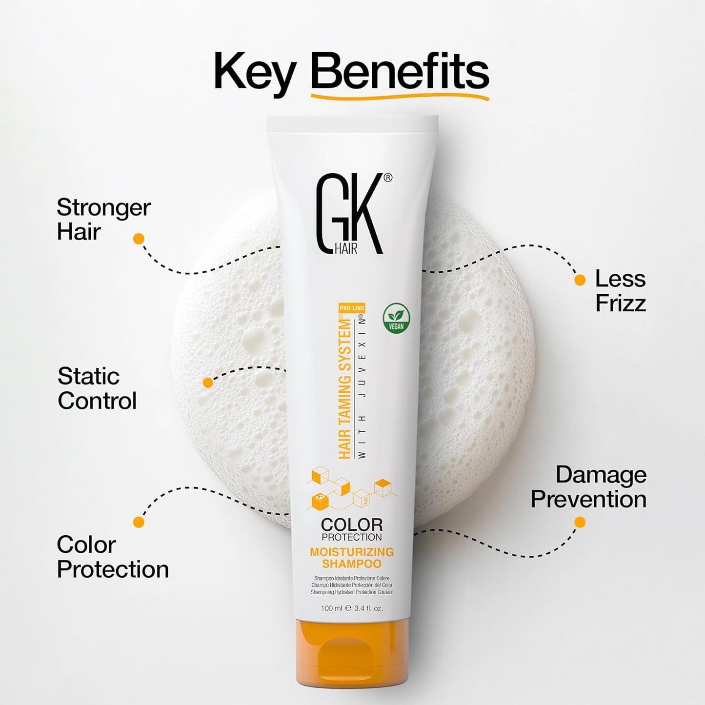 GK HAIR Global Keratin Moisturizing Shampoo (3.4 Fl Oz/100ml) for Hydrating Color Protection Dry Damage Curly Frizzy Thinning Color Treated Hair Repair Organic Paraben Sulfate Free All Hair Types