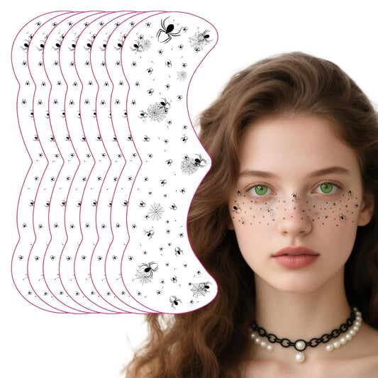 Halloween Gothic Freckles Face Tattoo, Temporary Tattoos with Spider&Spiderweb Design, Temporary Makeup Freckles Tattoos, Freckles Face Tattoo Stickers for Women, Kids, Halloween, 8Pcs