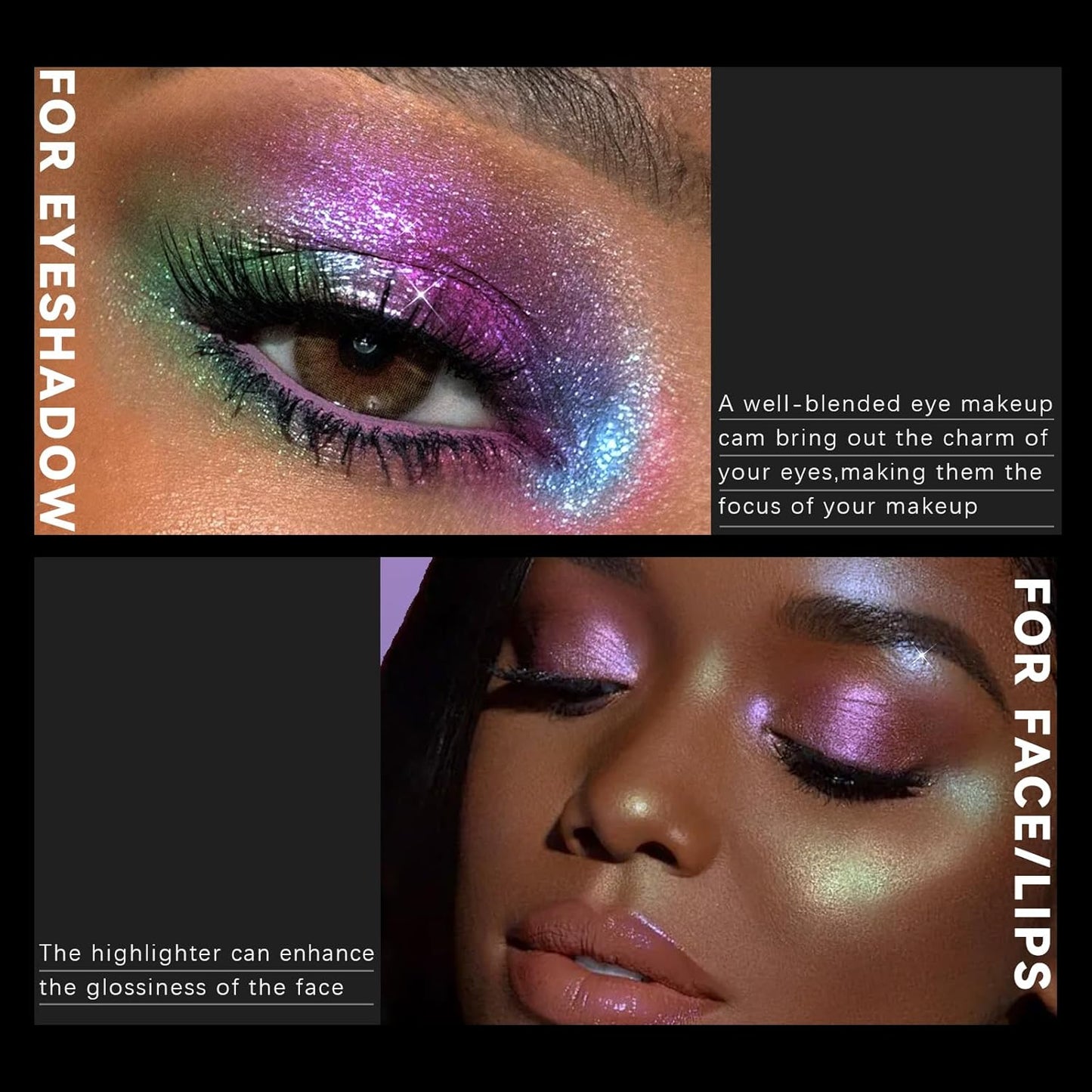 Noerrors Chameleon Eyeshadow,Multichrome Face Highlighter Palette, High Pigment, Holographic Eyeshadow palette Blue-Pink Color Shift Metallic Shimmer Eyeshadow Duochrome Face Makeup Highlighter