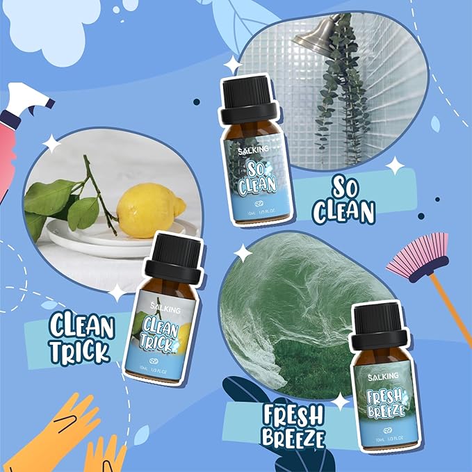 SALKING Housekeeping Fragrance Oils, Premium Essential Oil for Diffuser, Scented Oil Gift Set for Soap Candle Making - Just Washed, Welcome Home, Bright linens, Clean Trick, Clean Breeze, So Clean