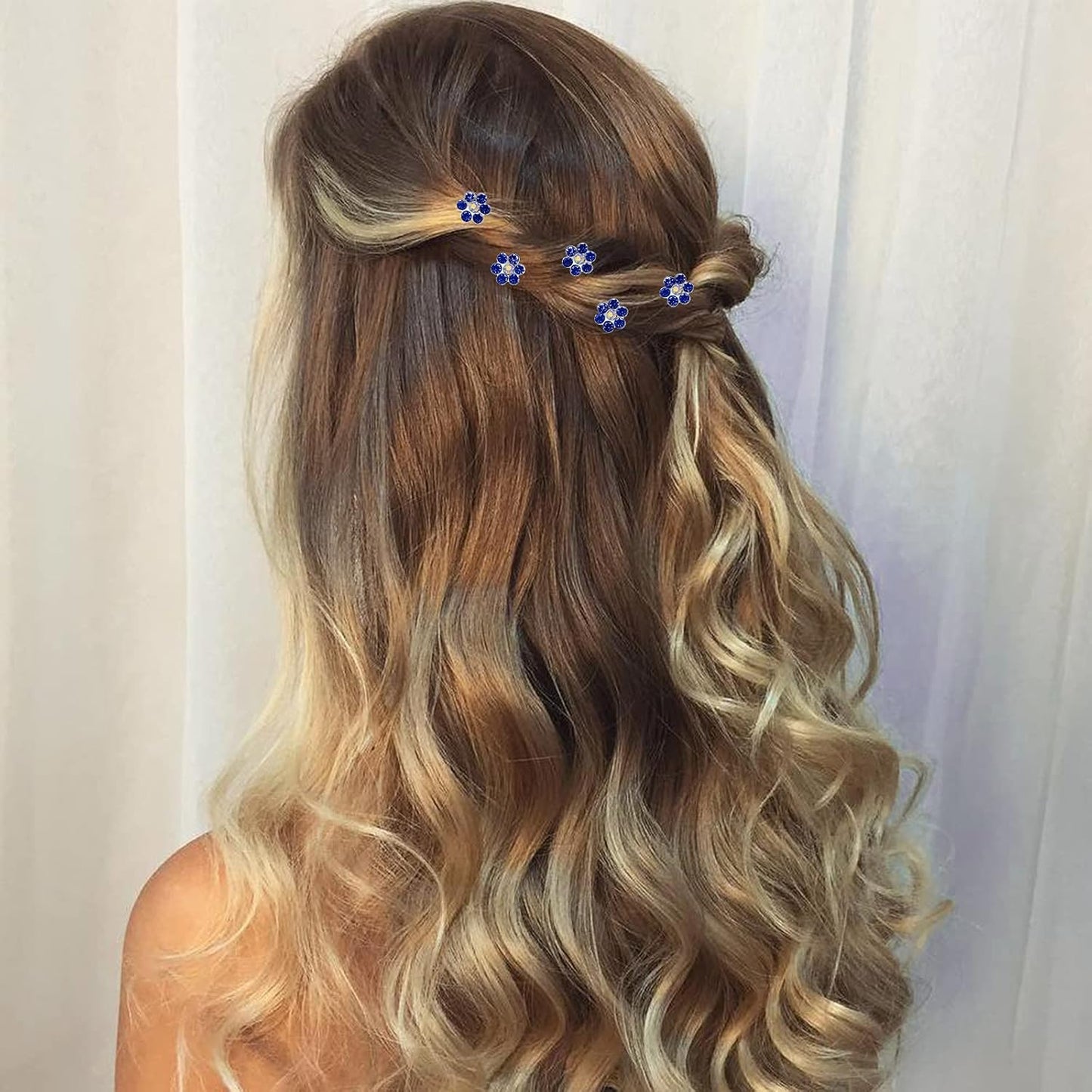 20 Pack (Navy) Crystal Flower Hair Pins Rhinestone Hair Clips for Bridal Wedding Women Hair Jewelry Accessories, with Clear Container