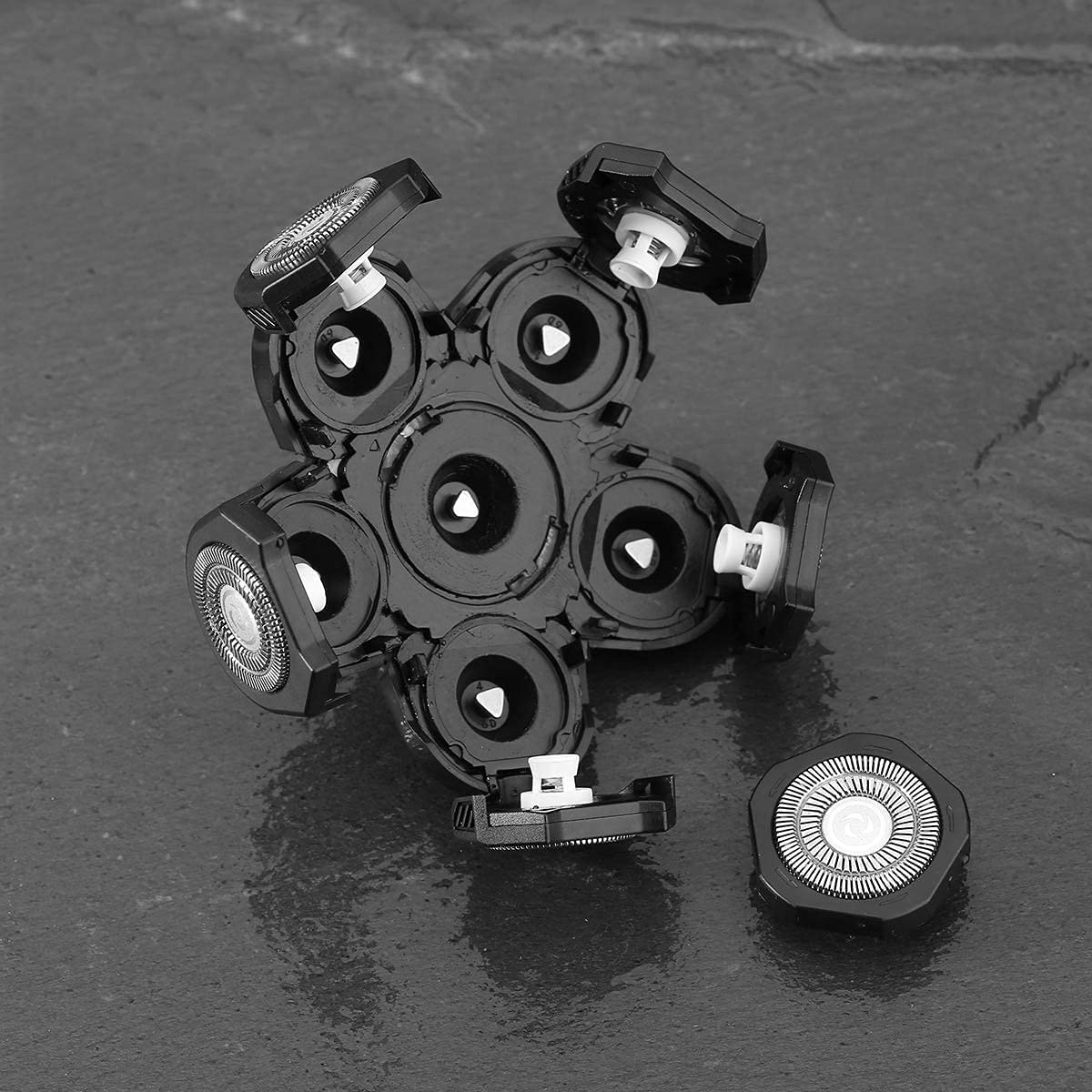 Universal 6 Blade Replacement Heads for Mainstream Shaver Brands, Bald Shaver Replacement Heads with Blade Cover (Black)