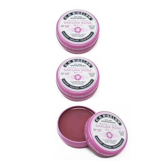 C.O. Bigelow All Purpose Lip Balm Tins, Sakura Rose - Pack of 3 for Chapped Lips & Dry Skin - Moisturizing Lip, Cuticle and Skin Salves, 0.8 oz each