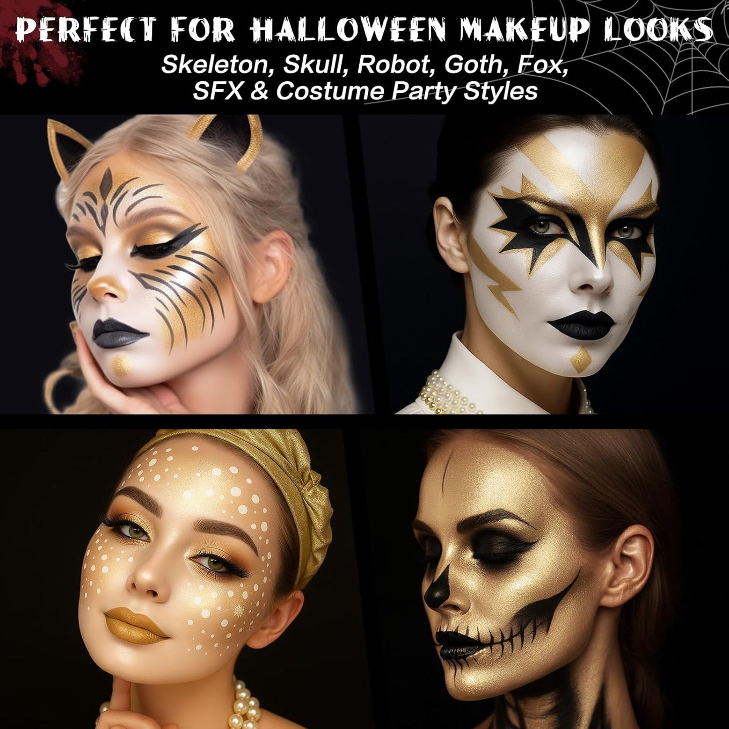 BOBISUKA Metallic Gold Face & Body Paint Stick Water-Based Washable Face Paint Makeup Stick for Halloween Skeleton, Skull, Robot, Goth, Fox,, Cosplay, SFX, Sports Eye Black & Costume Party