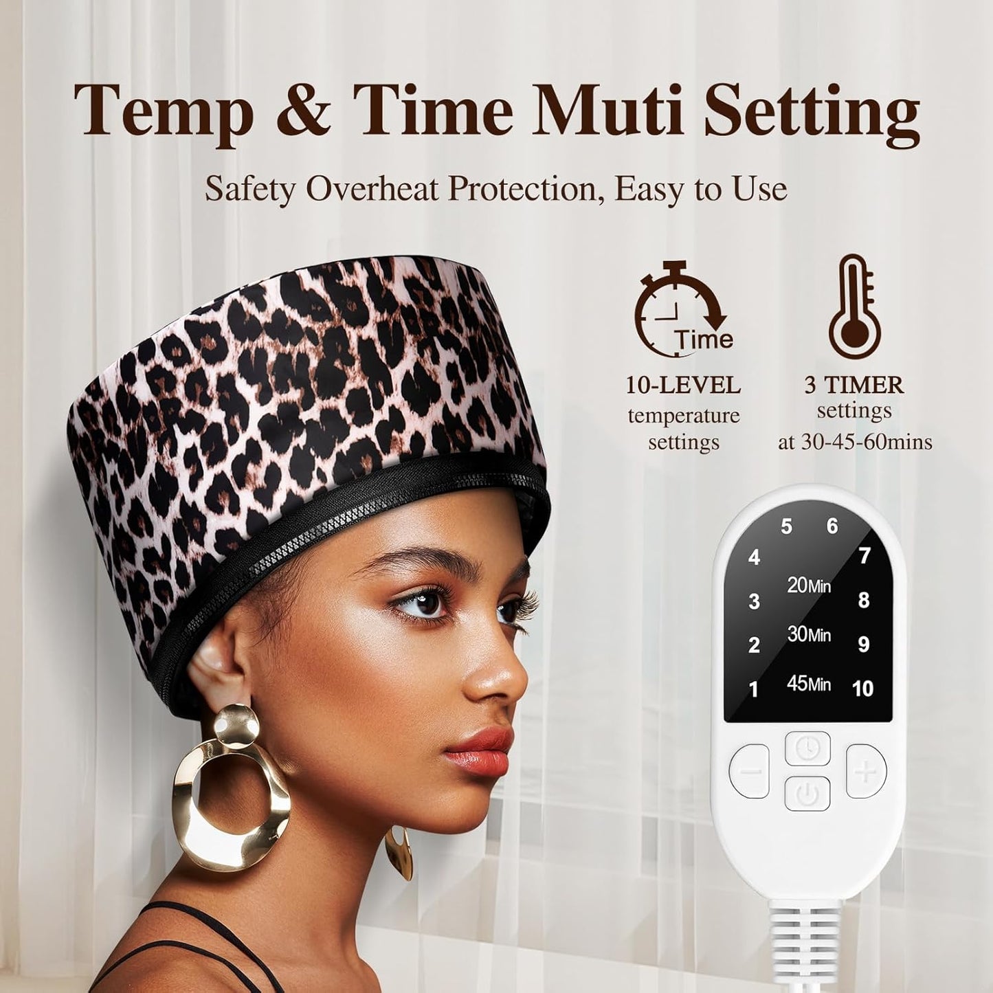 Heat Cap Leopard Thermal Steam Cap - 10-Level Heating for Deep Conditioning Natural and Black Hair at Home