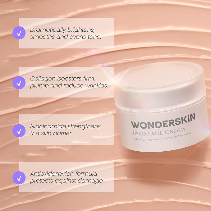 Wonderskin Purevoc Hero Face Cream, Anti Wrinkle Moisturizing Face Cream, Hydrating Moisturizer for Women & Men, Anti Aging Daily Facial Moisturizer for Dry Skin